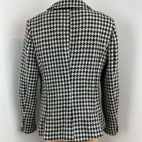 Vintage Houndstooth Black White Wool Blend Women’s Blazer Jacket Coat Shacket M - Picture 2 of 15